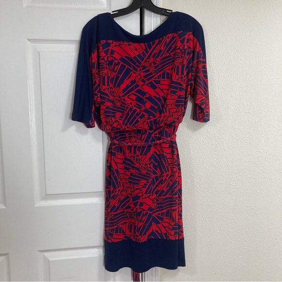 Sangria Womens Dress 3/4 Sleeve V Neck Knee Length Size 14 Red/Blue - Picture 16 of 16